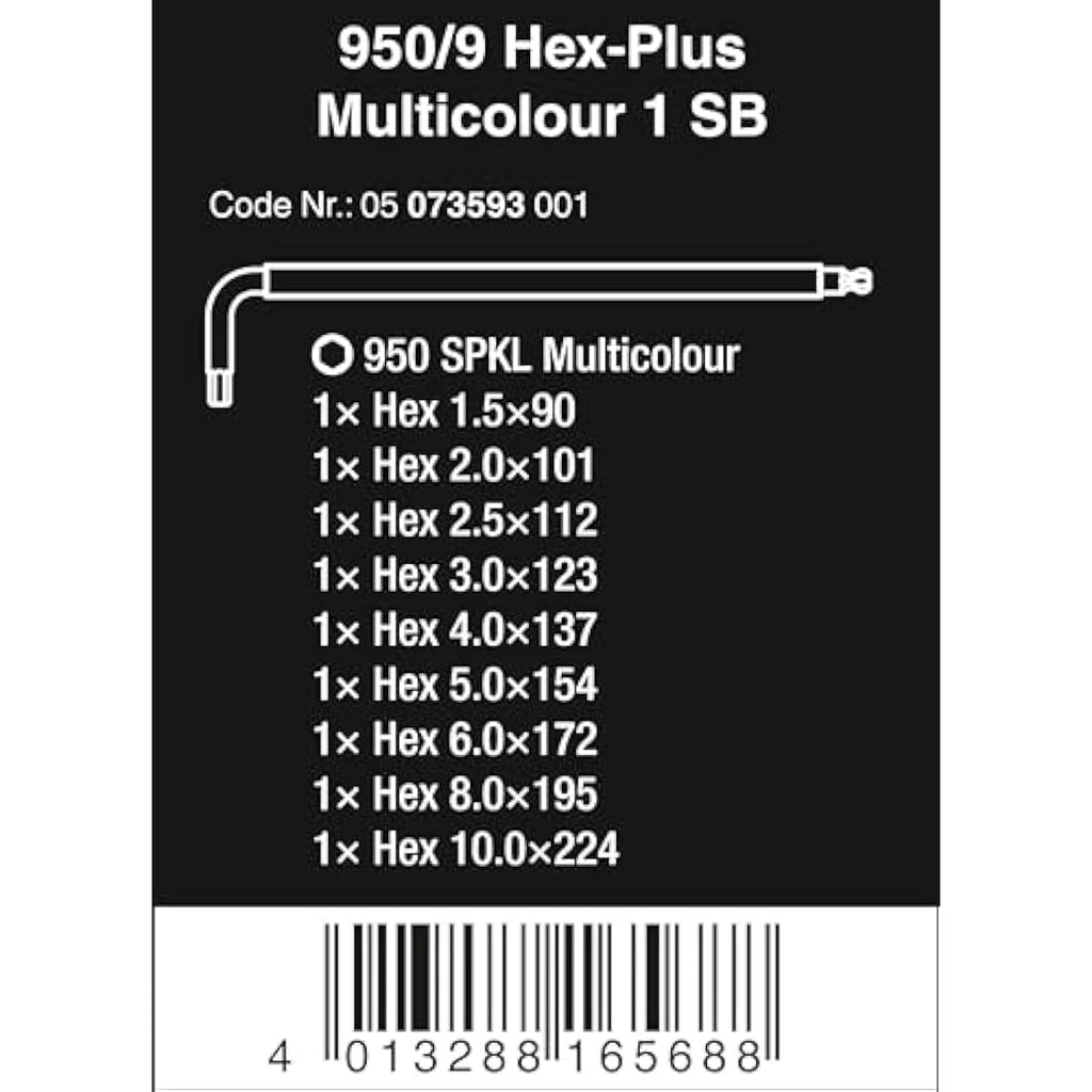 Wera 950 SPKL/9 SM N Multicolour Metric Hex L-Key Set, 9-Piece