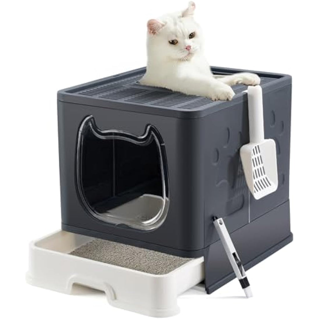 Pawsayes Foldable Cat Litter Box with Lid | Top Entry Tray for Kittens