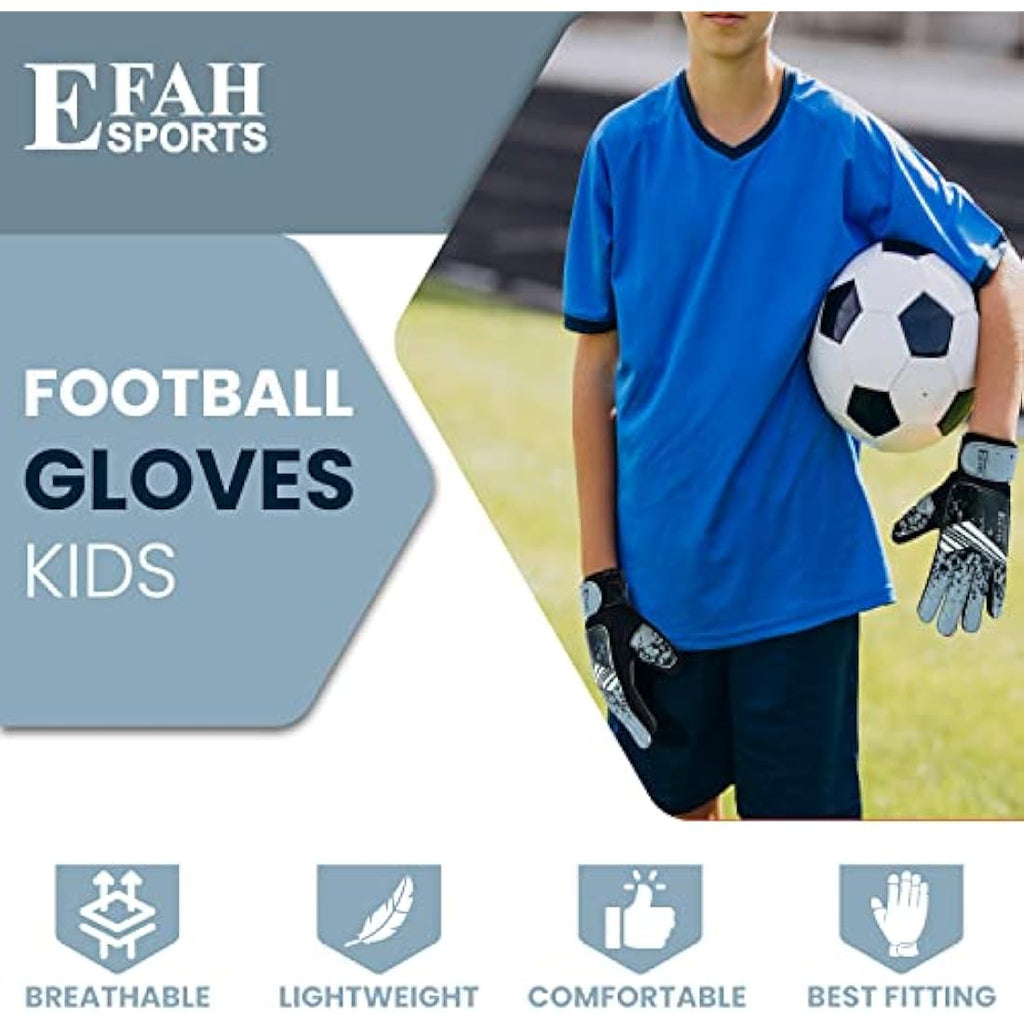 EFAH SPORTS Kids Soccer Goalkeeper Gloves | High Grip Youth Goalie Gear