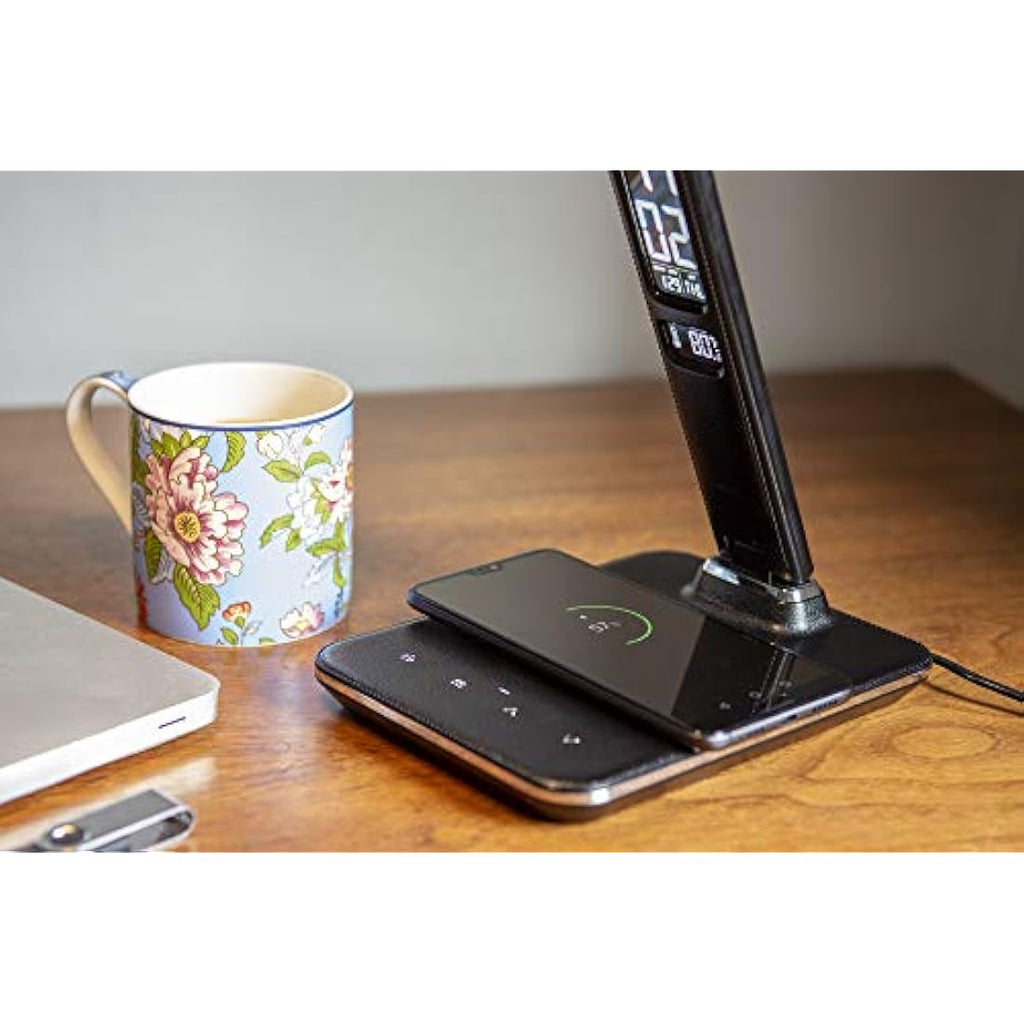 Groov-e Ares LED Desk Lamp with Wireless Charger, Alarm Clock & Calendar