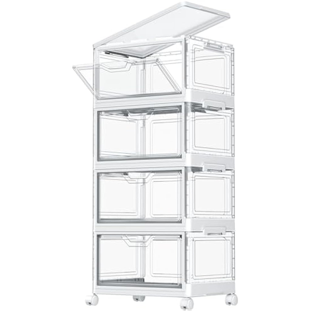 TidyTrove 4-Tier Stackable Storage Boxes | 23L Foldable Plastic Bins