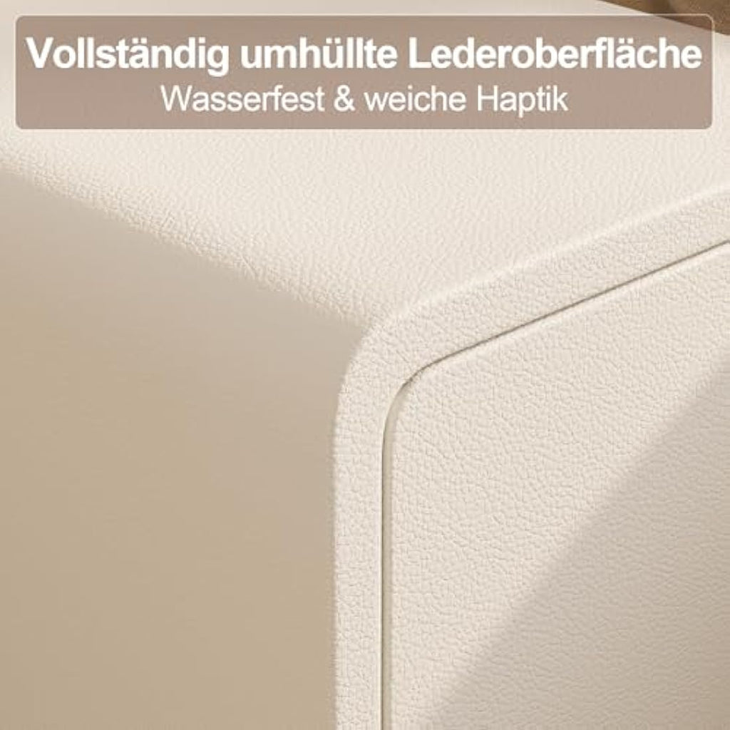 AQIMUELE Narrow Bedside Table | 2-Drawer White Leather Nightstand