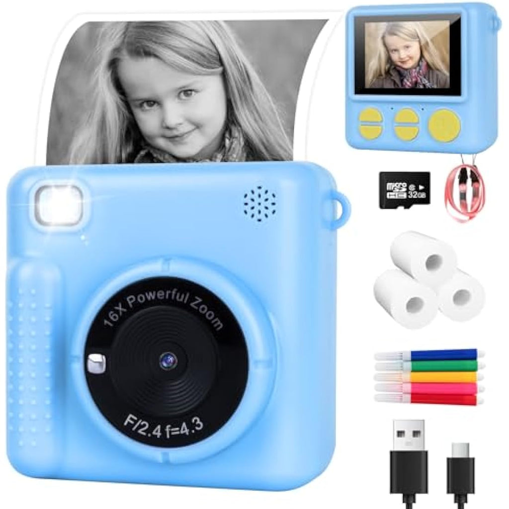 NICEWIN Kids Instant Print Camera - 1080P HD Digital Toy with 32GB Card