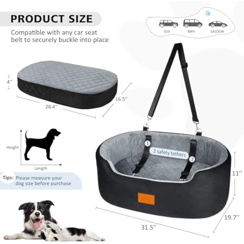 Dog Car Seat – Large Washable Booster Bed for SUV & Car
