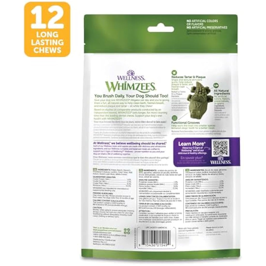 WHIMZEES Alligator Dental Chews for Medium Dogs - Grain-Free, 12 Count