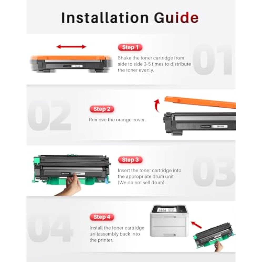 Halloya TN1050 Compatible Black Toner Cartridges for Brother - 4-Pack
