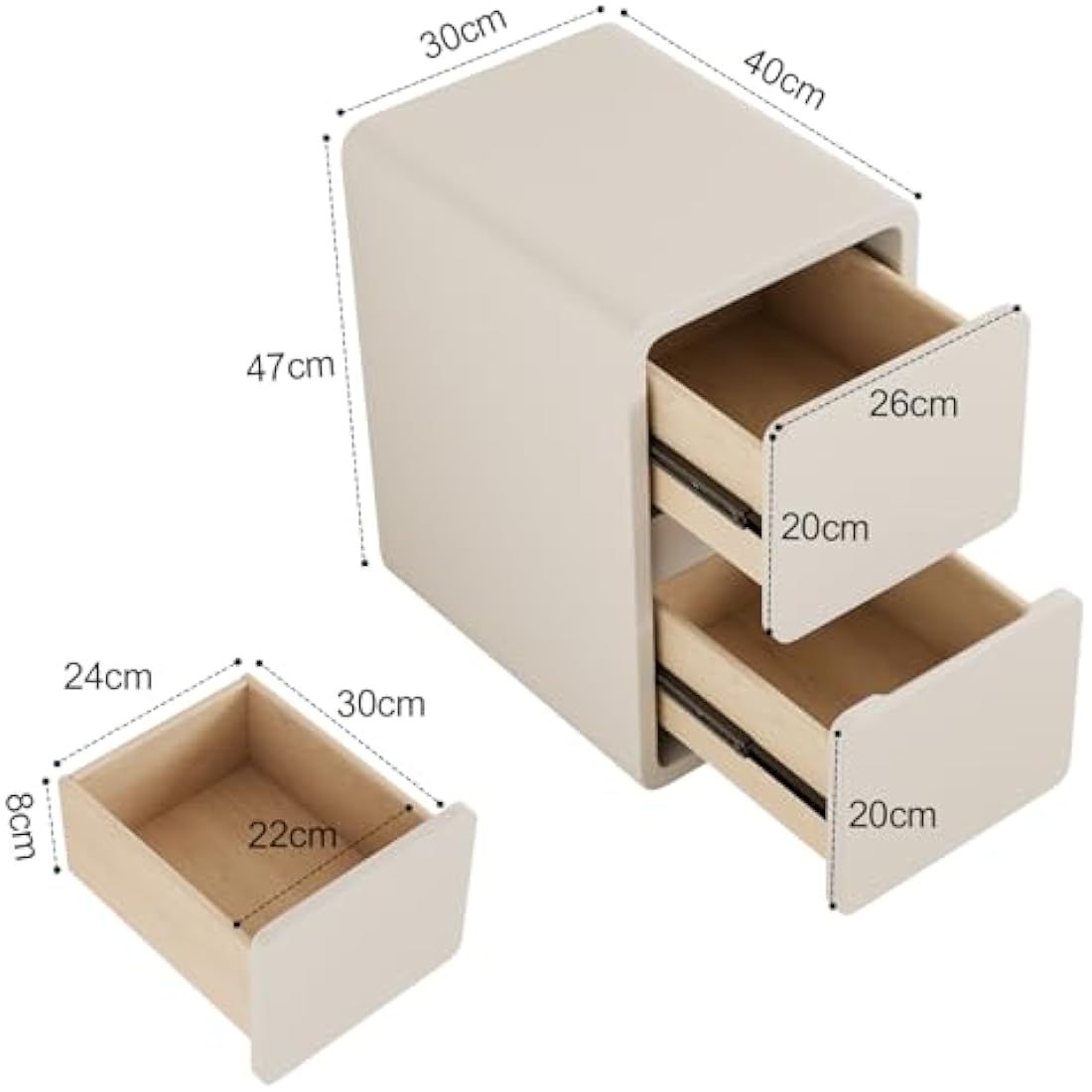 AQIMUELE Narrow Bedside Table | 2-Drawer White Leather Nightstand
