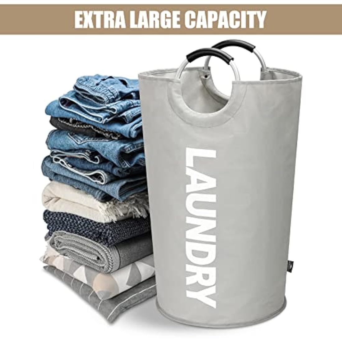 DOKEHOM 90L Large Laundry Basket | Collapsible Oxford Fabric Hamper - Grey