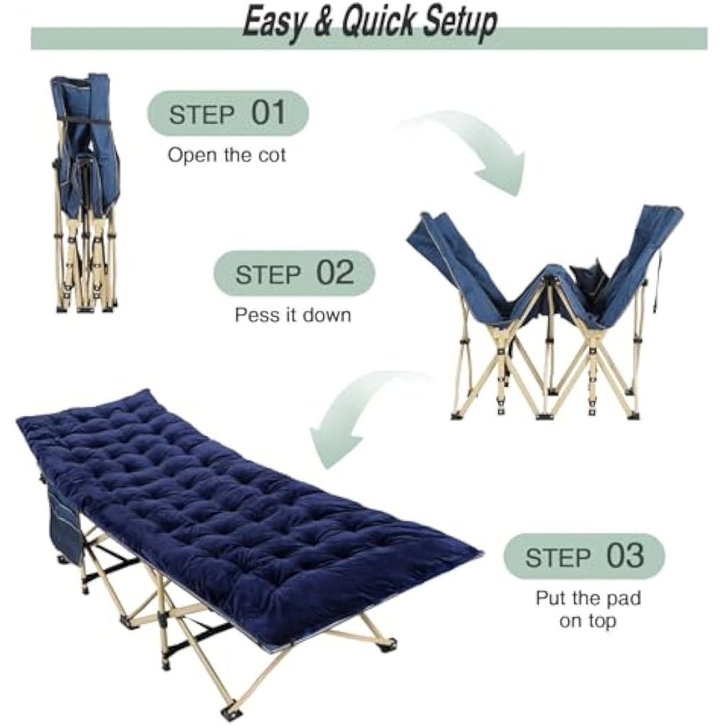 REDCAMP Heavy Duty Folding Camping Bed with 4-inch Mattress | Navy Blue