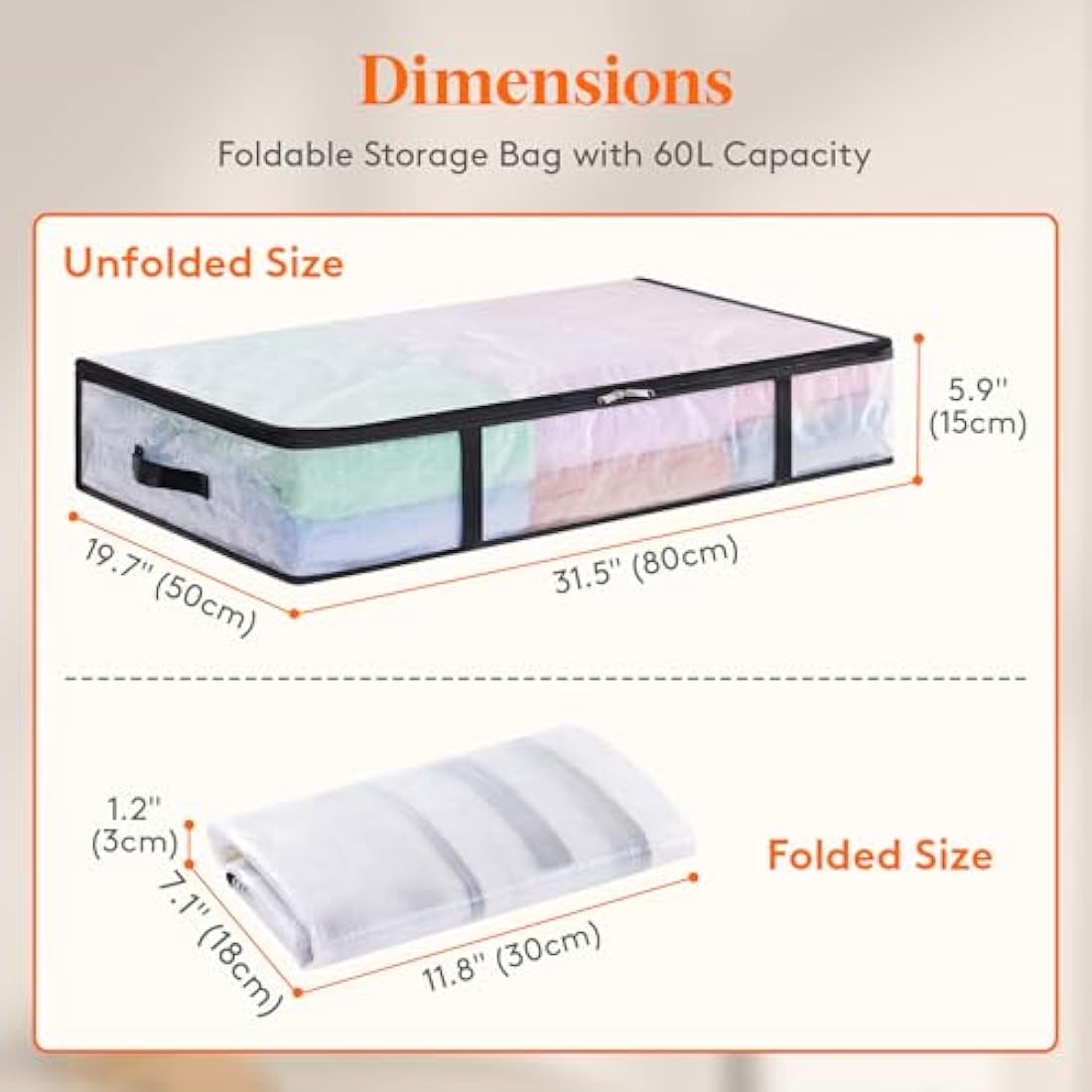 Lifewit 2-Pack Under Bed Storage Bags - 60L Large Clear Organizers