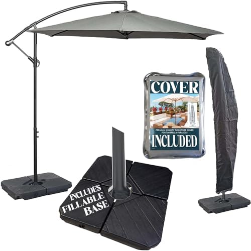 GardenCo 3m Cantilever Banana Parasol with Base & Cover – Grey