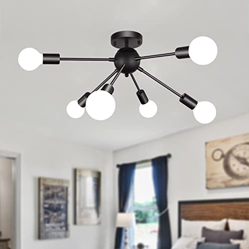 MRHYSWD Sputnik Ceiling Light | 6-Light Black Industrial Modern Lamp