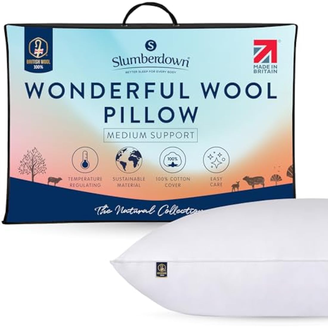 Slumberdown British Wool Pillow – Cooling Cotton Side Sleeper Pillow