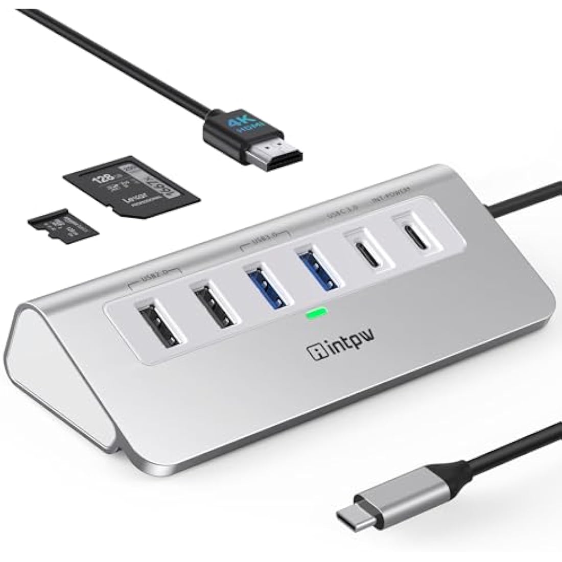 Intpw 9-in-1 USB C Hub – 4K HDMI, 100W PD, Aluminum Multiport Adapter