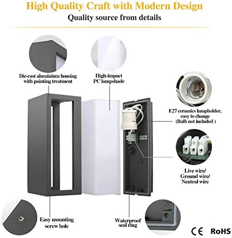 HLFVLITE Outdoor Wall Light – Waterproof Aluminum Exterior Sconce