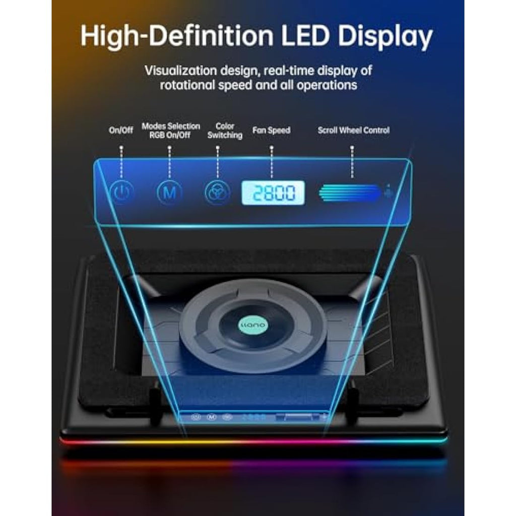 llano RGB Laptop Cooling Pad – Turbo Fan Gaming Cooler for 15-19in Notebook
