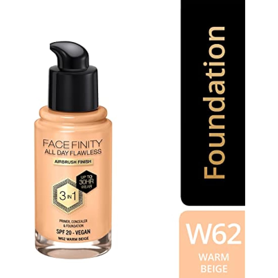 Max Factor Facefinity 3-in-1 Liquid Foundation - 62 Warm Beige, 30ml