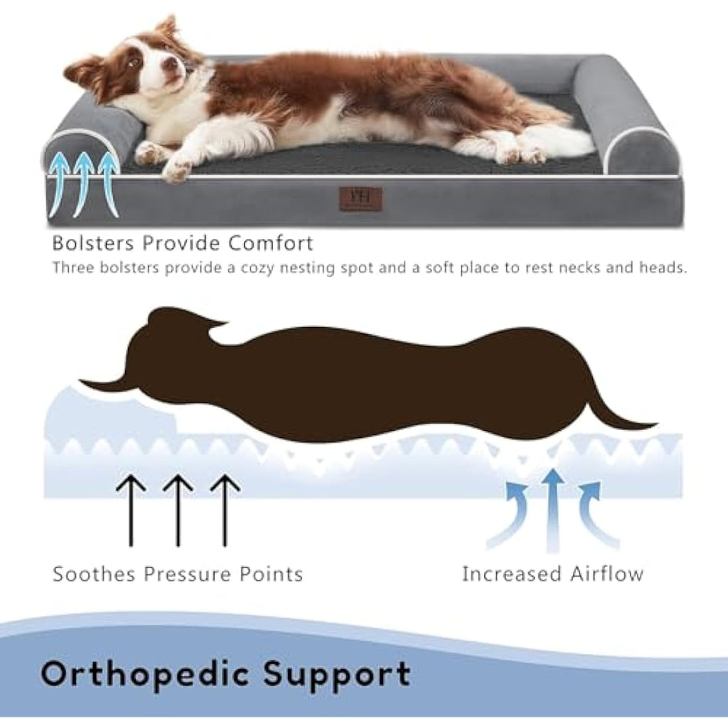Orthopedic Dog Bed – Large Washable Bolster Sofa, Dark Grey