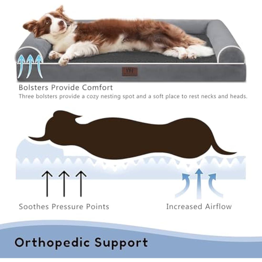 Orthopedic Dog Bed – Large Washable Bolster Sofa, Dark Grey
