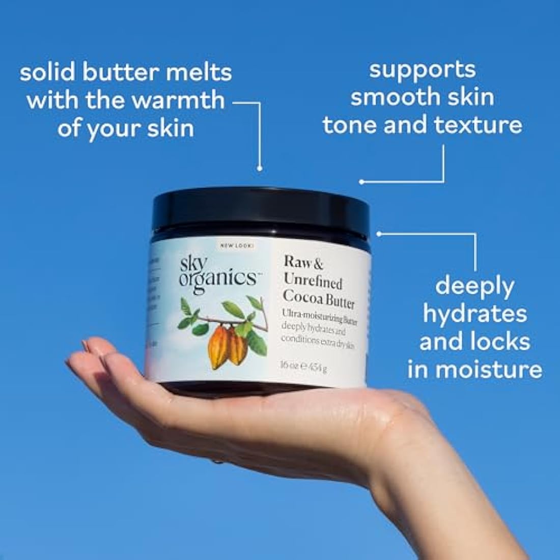 Sky Organics Raw Cocoa Butter – 100% Unrefined Body Moisturizer, 454g
