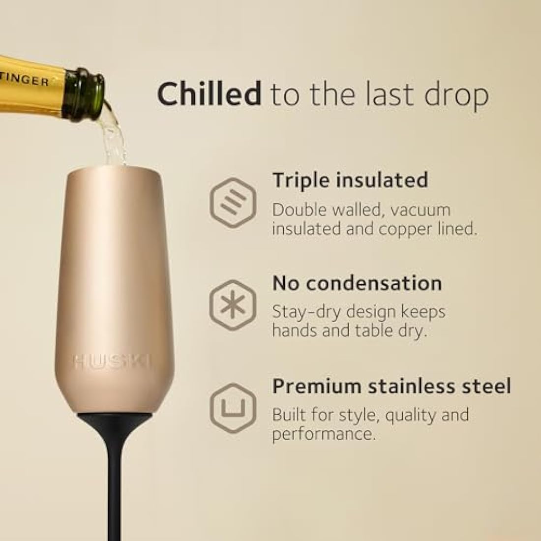 Huski Champagne Flute | Insulated Stainless Steel Tumbler with Lid - White