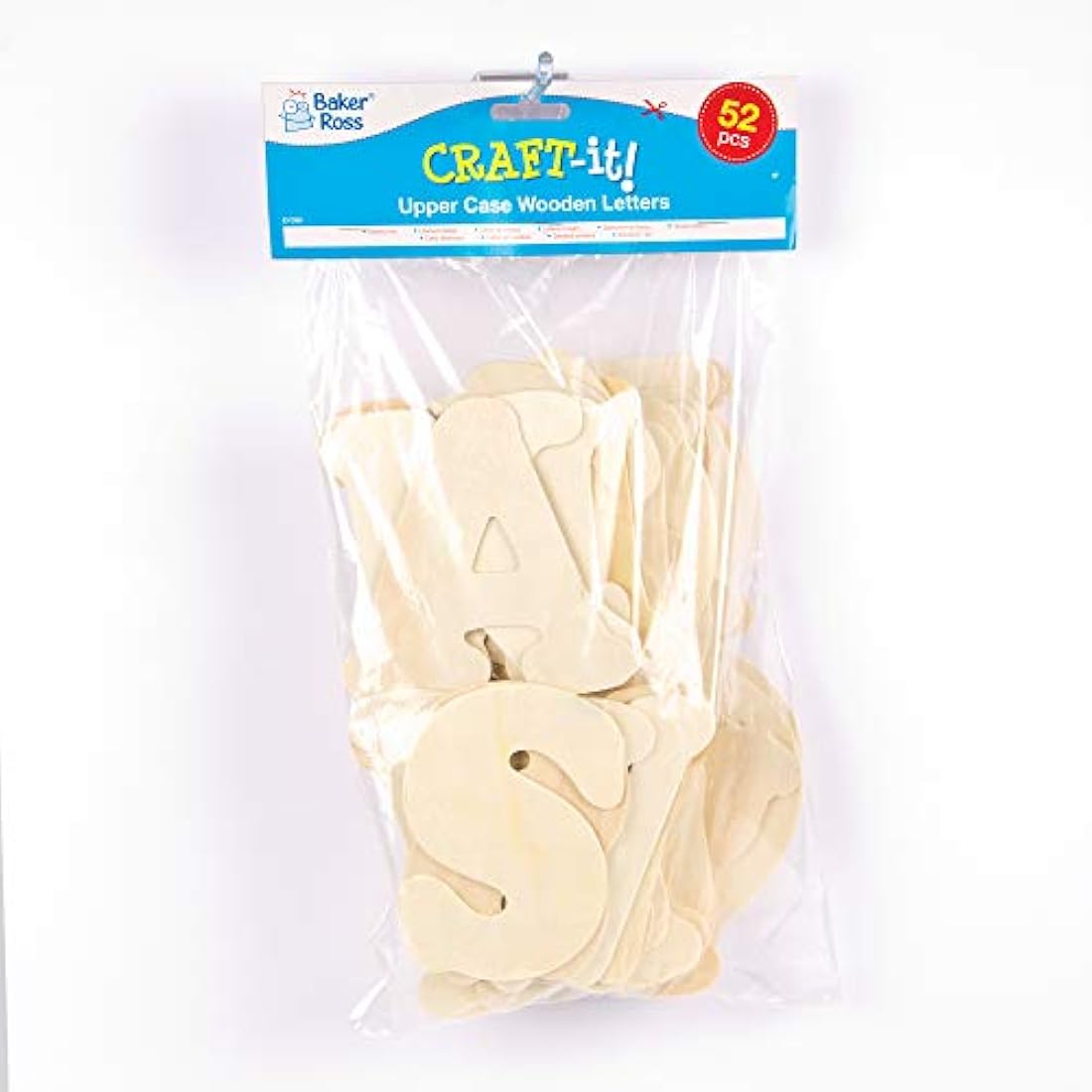 Baker Ross Wooden Letter Templates - 52 Pack Alphabet Stencils, 11cm