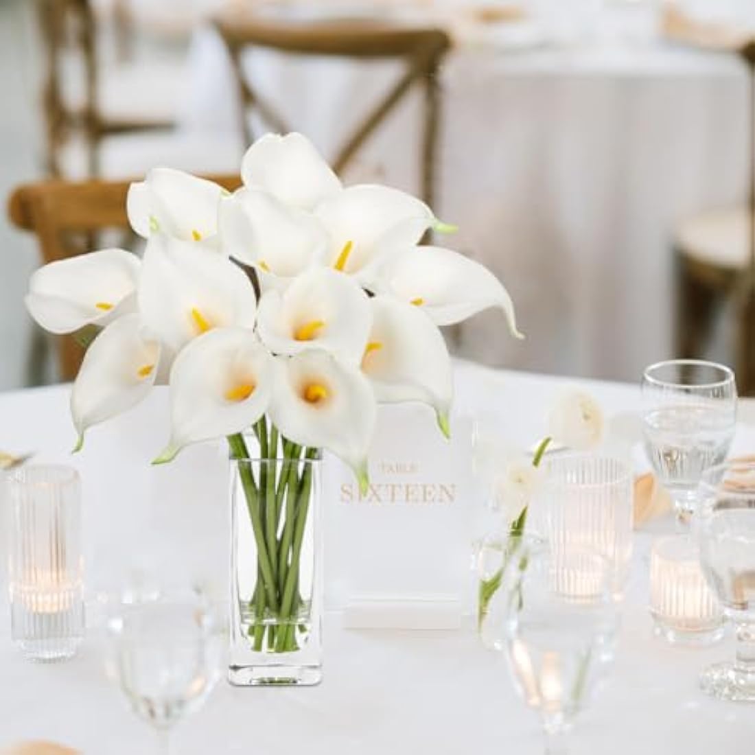 Real Touch White Artificial Calla Lilies with Glass Vase