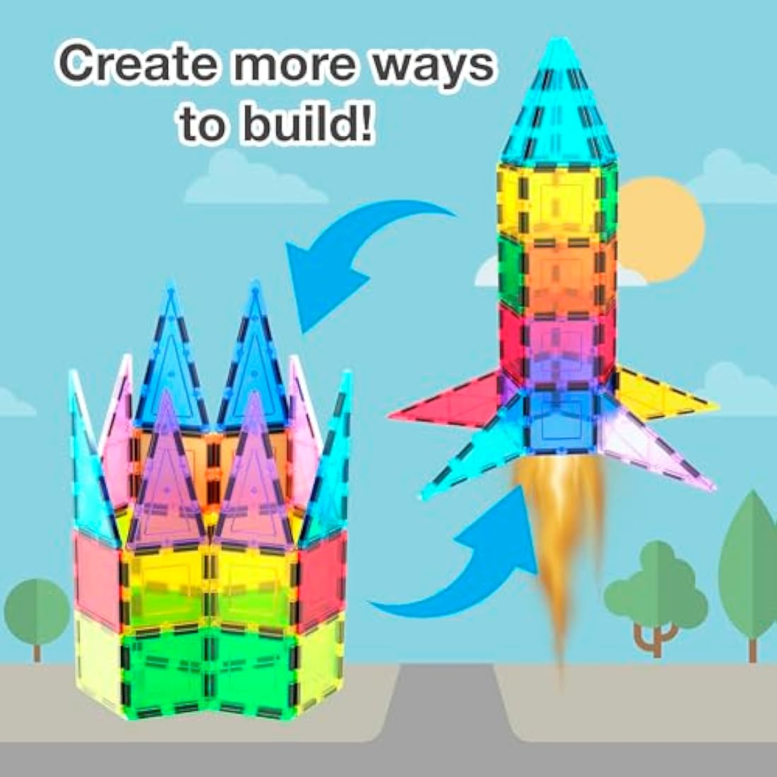 PicassoTiles Magnetic Building Block Rocket Booster STEM Toy Set - PT32