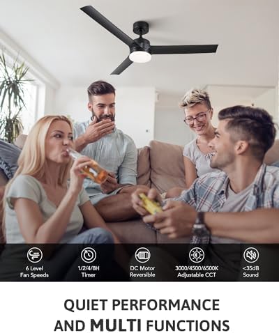 Vonluce 52" Modern Ceiling Fan with LED Light and Remote - Quiet DC Motor