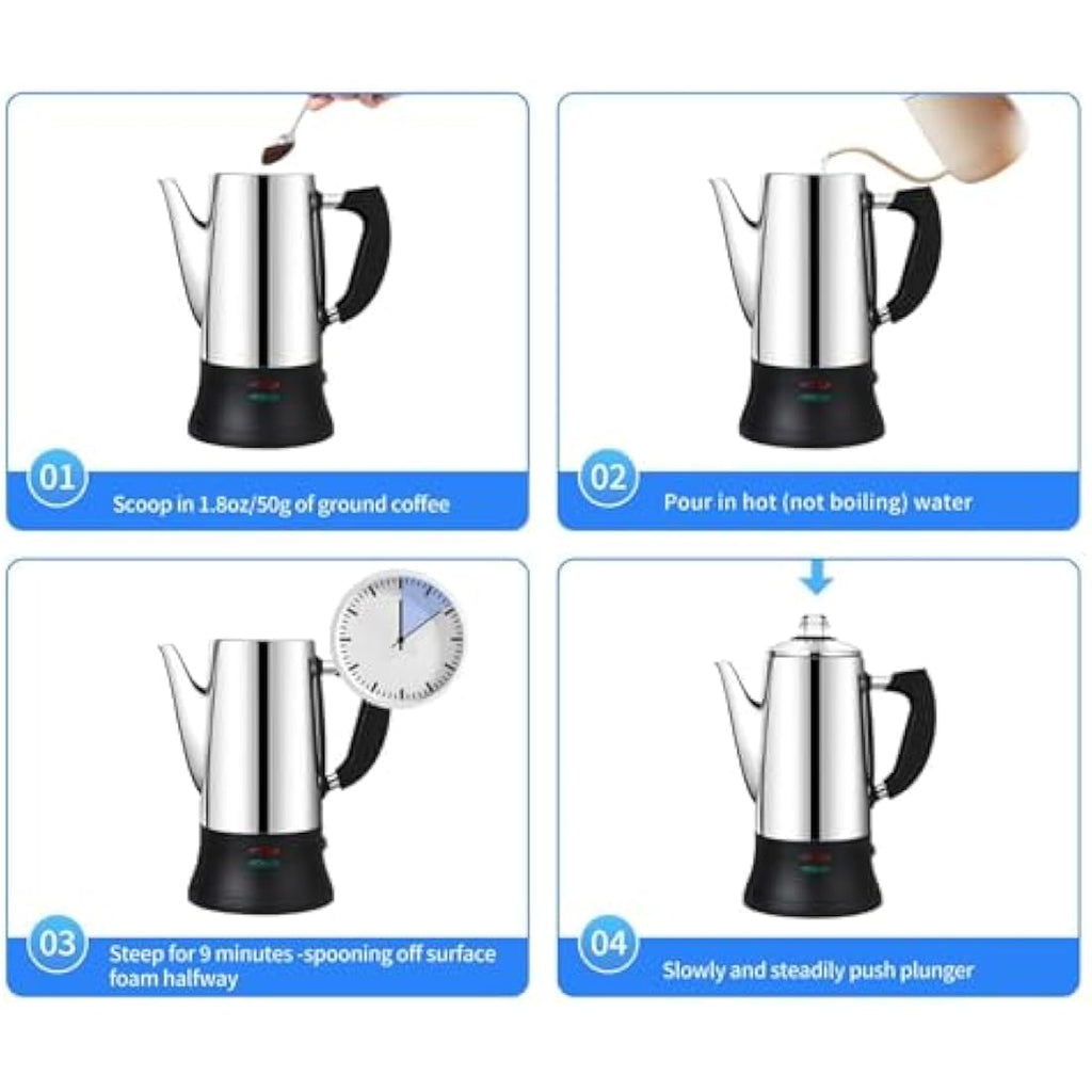 12-Cup Electric Coffee Percolator | Stainless Steel 1.2L