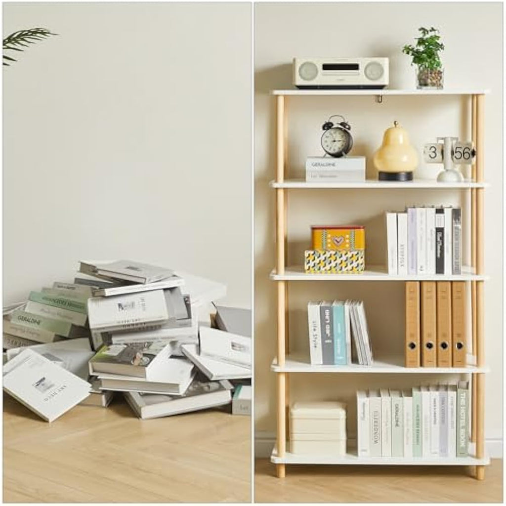 IBUYKE 5-Tier Wooden Open Bookcase | Modern White Storage Display Shelf