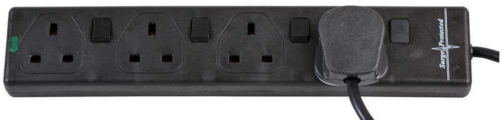 Pro Elec 10m Switched Surge Protected Extension Lead - Black Power Strip
