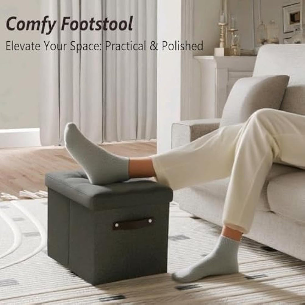 Hoiwio Storage Ottoman Shoe Organiser - Foldable Linen Bench with Dividers