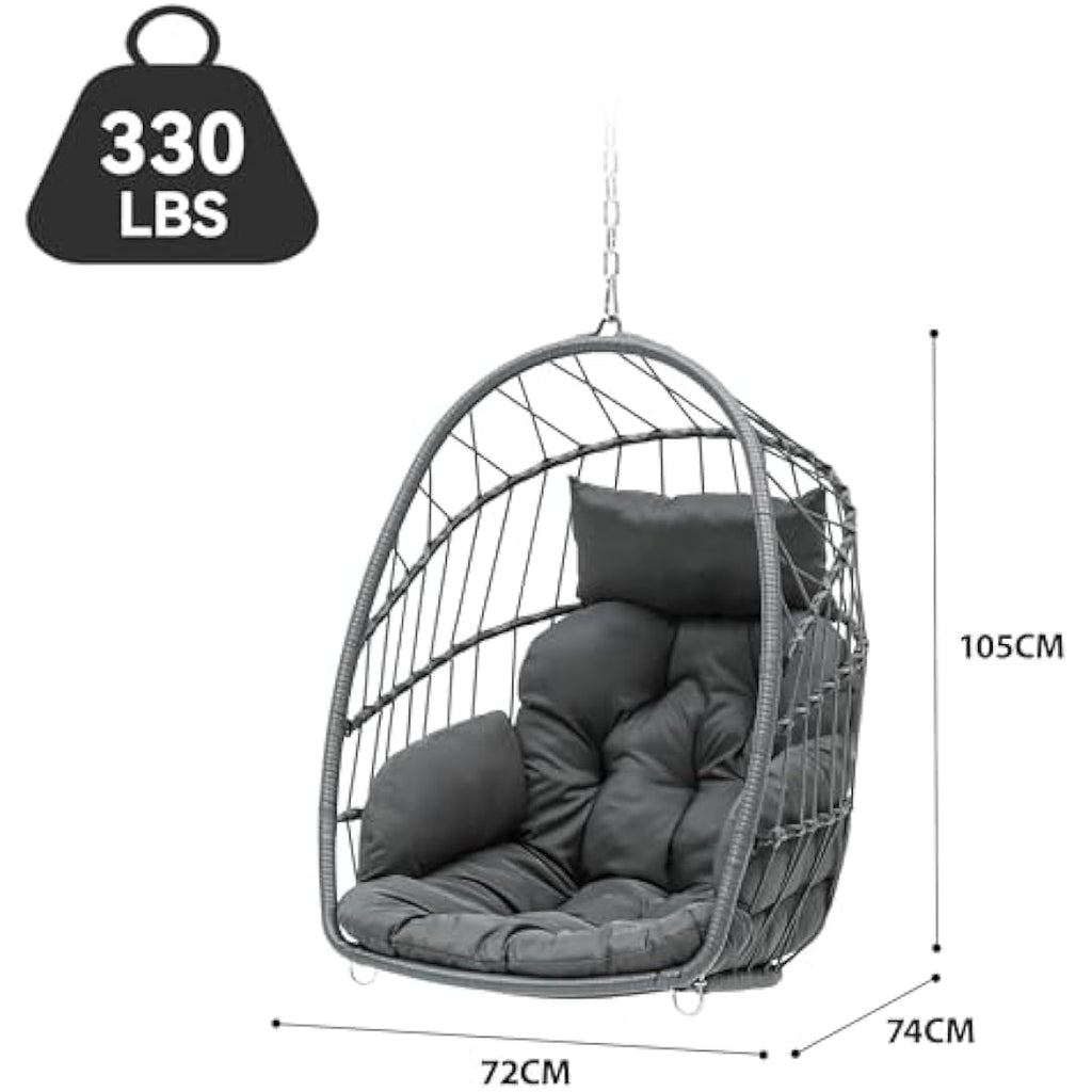 YITAHOME Rattan Hanging Egg Chair – Grey Steel Frame Garden Swing