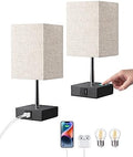 EDISHINE Bedside Lamps Set of 2 | 3-Way Touch Dimmable with USB A+C Ports
