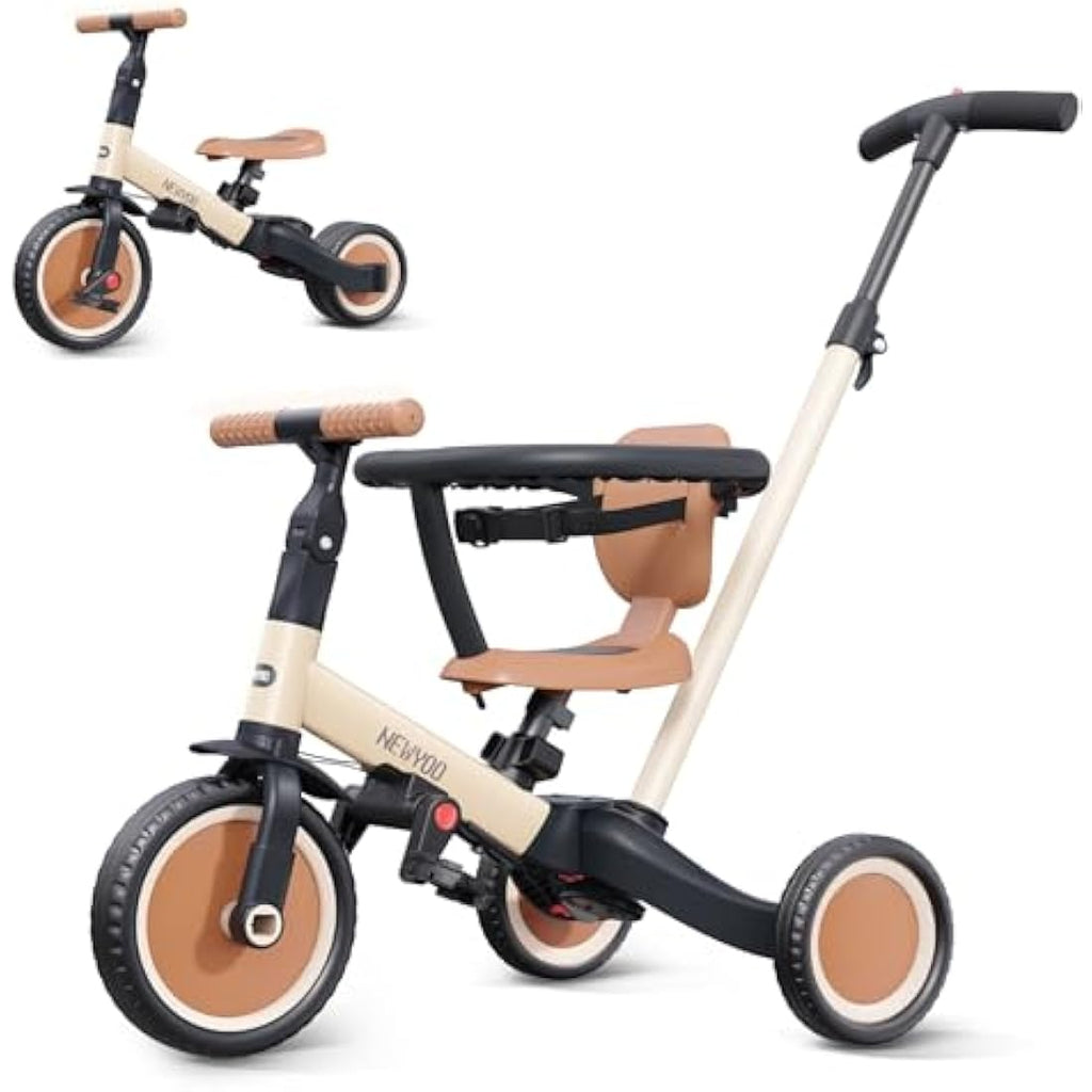 newyoo 5-in-1 Toddler Tricycle with Parent Handle - Khaki TR008