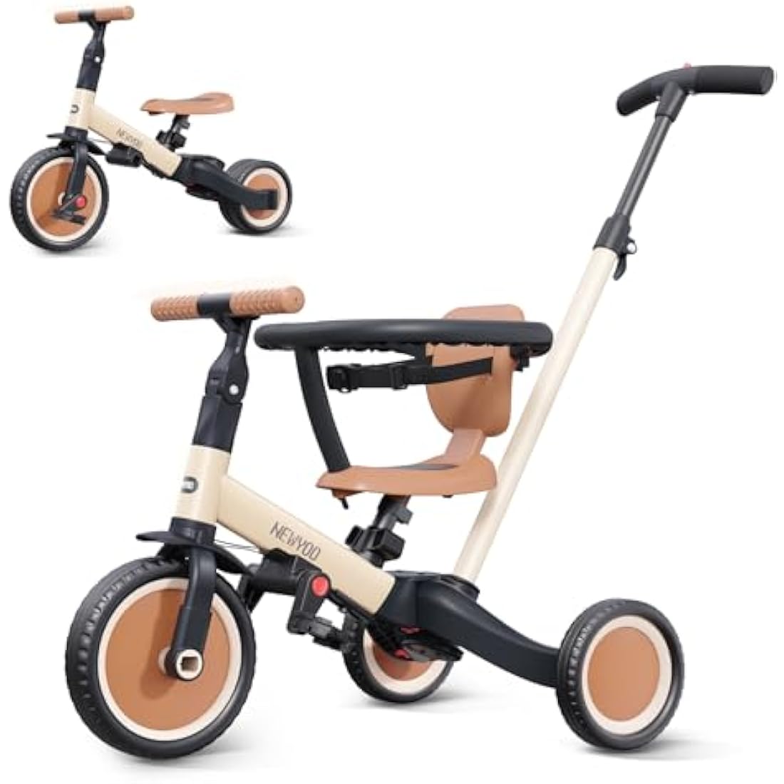 newyoo 5-in-1 Toddler Tricycle with Parent Handle - Khaki TR008