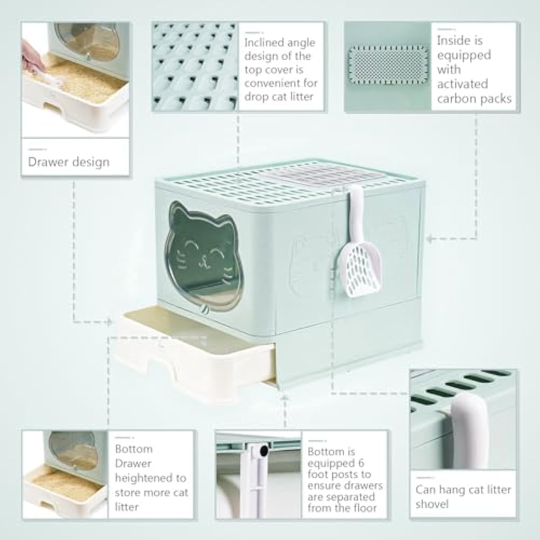 HelloMiao Fully Enclosed Cat Litter Box – Foldable Large Drawer Type Toilet