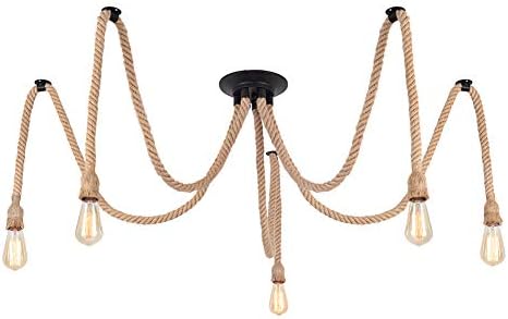 Retro Hemp Rope Industrial Chandelier – 5-Light Pendant Fixture