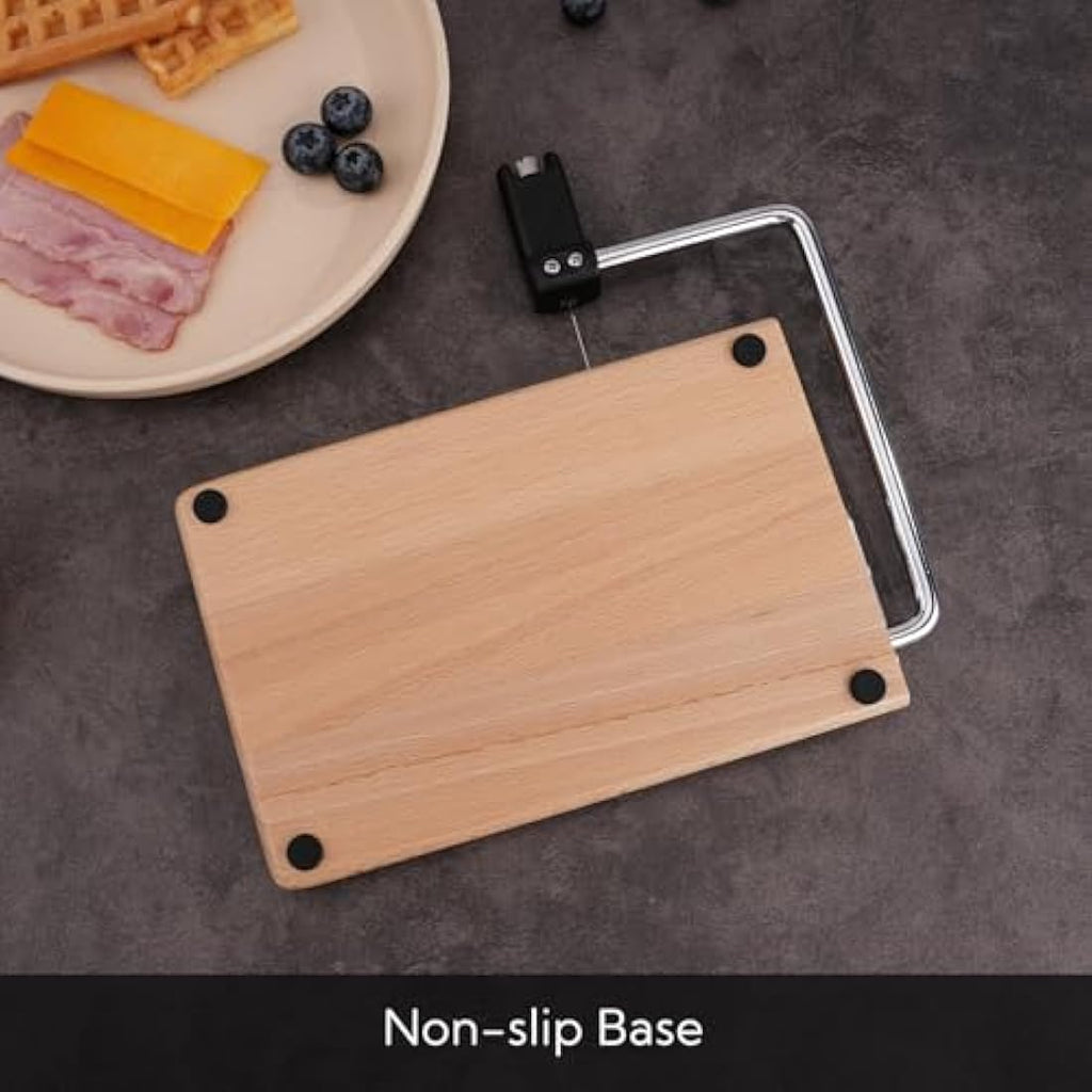 KITCHENDAO Beech Wood Cheese Slicer with Adjustable Wire and 2 Spares