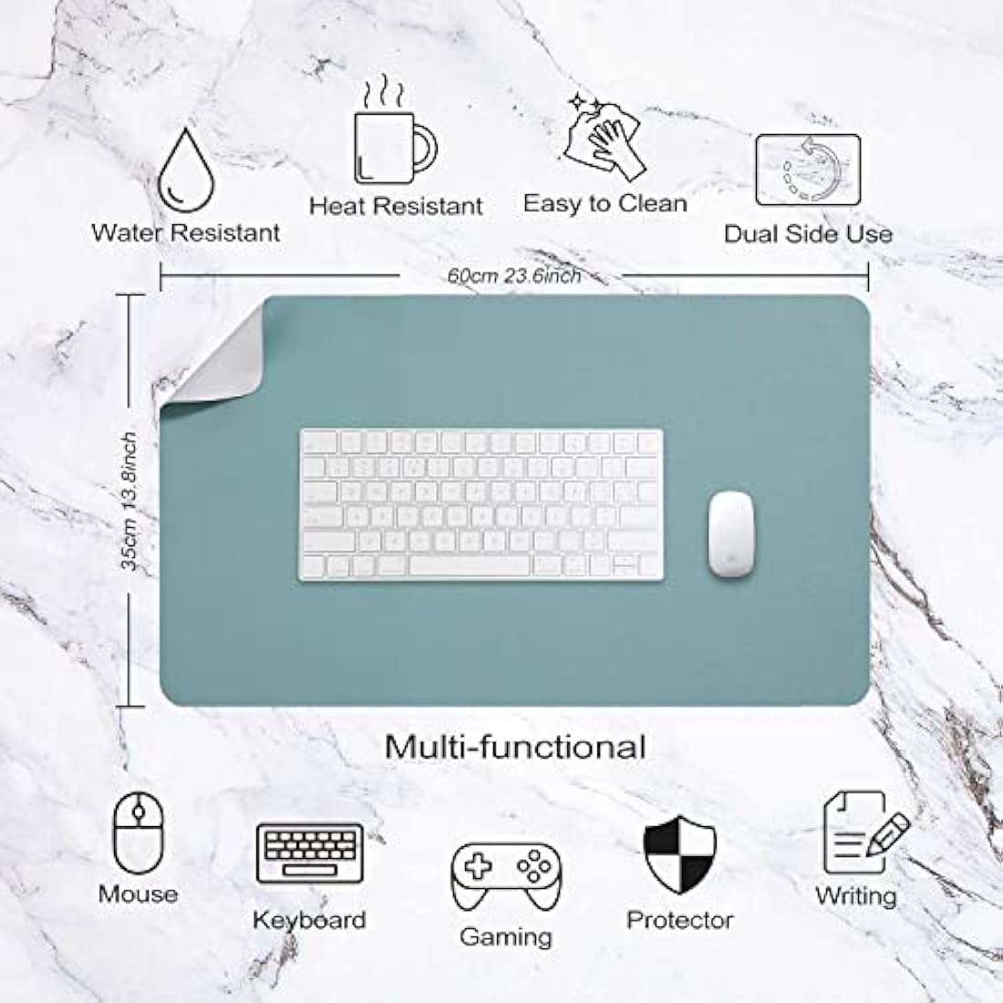 DOBAOJIA Dual-Side PU Leather Desk Pad - Waterproof Mouse Mat, Grey