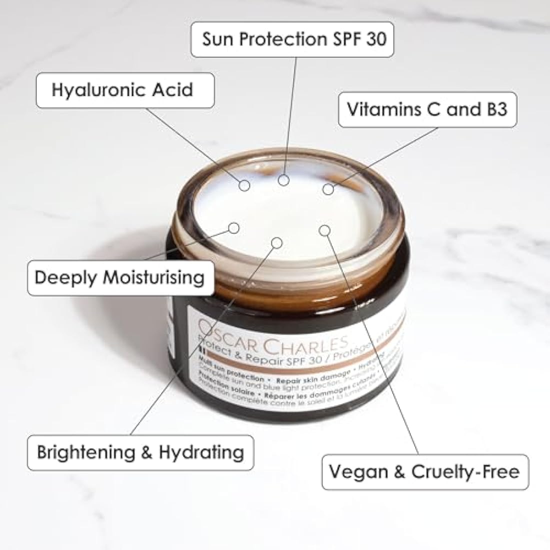 Oscar Charles SPF 30 Moisturiser | Hyaluronic Acid & Vitamin C Cream