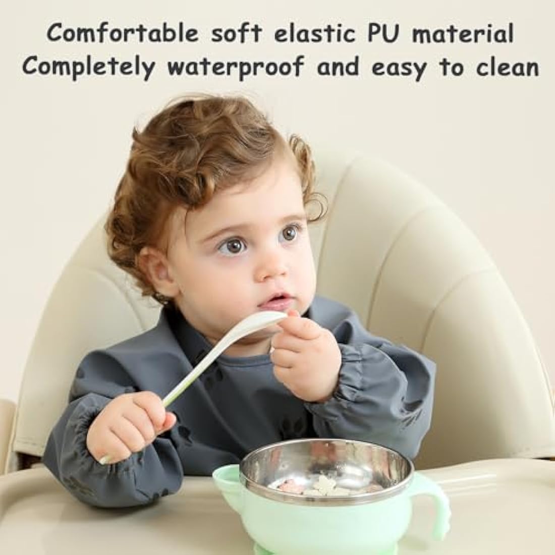 PewinGo Long Sleeve Weaning Bib – Waterproof PU Coverall for BLW