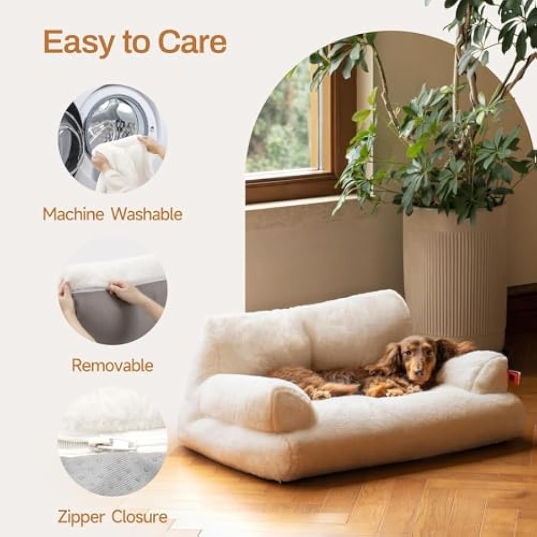 MEWOOFUN Fluffy Cat Sofa Bed | Washable Soft Pet Couch, White