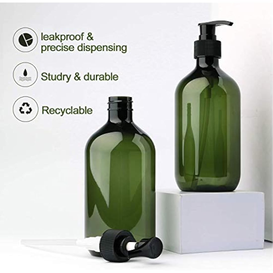 Alledomain 500ml Refillable Plastic Pump Bottles for Shampoo – 2 Pack
