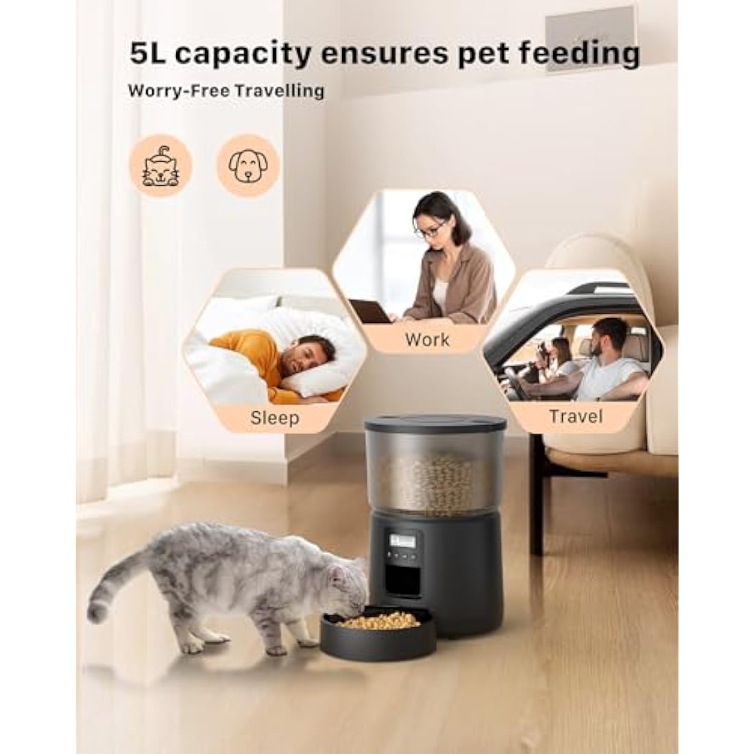 BEMOONY 5L Automatic Pet Feeder – Timed Food Dispenser for Cats & Dogs