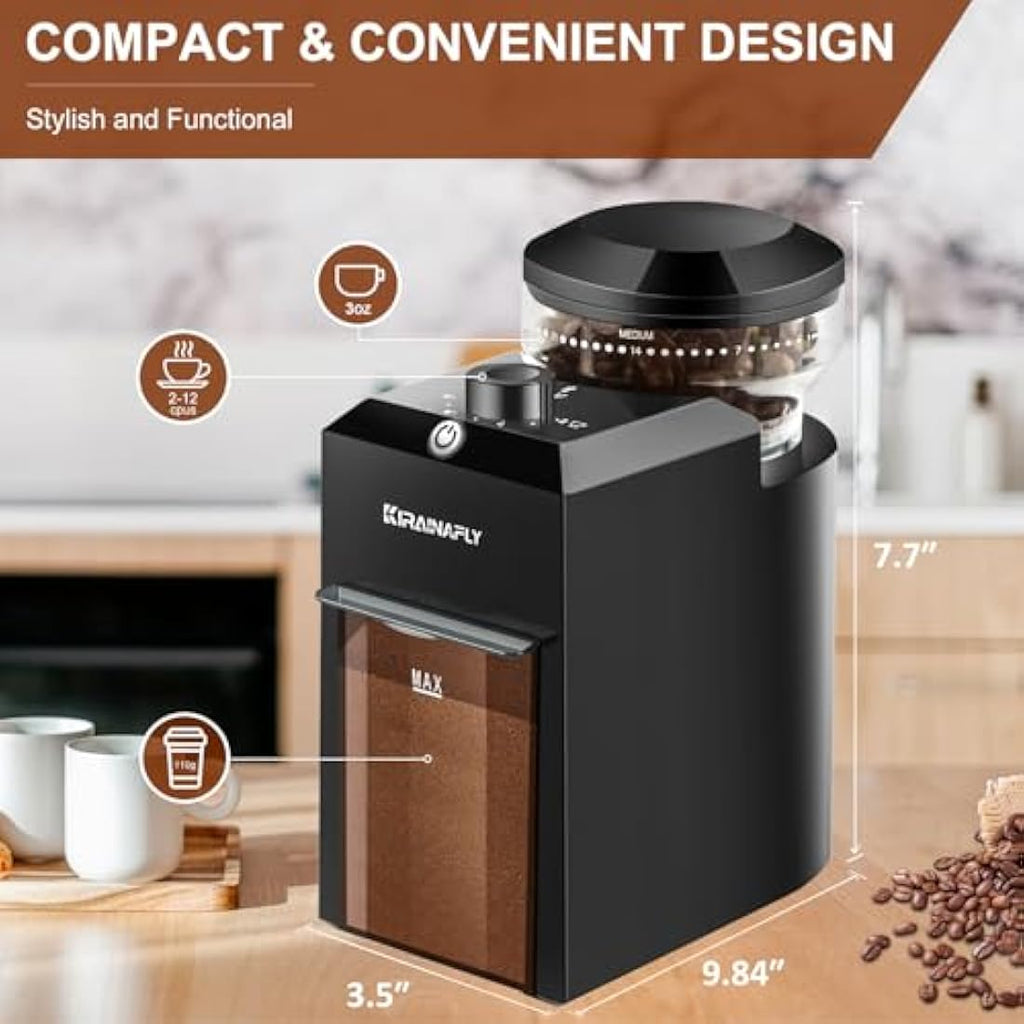 KINRAINAFLY Electric Burr Coffee Grinder | 28 Settings for Espresso