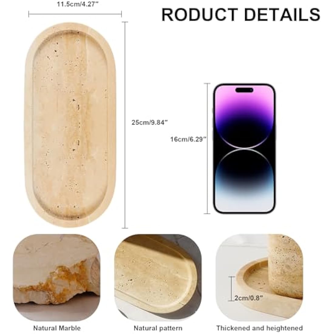 WORHE Natural Travertine Stone Tray – Oval Marble Vanity Organizer