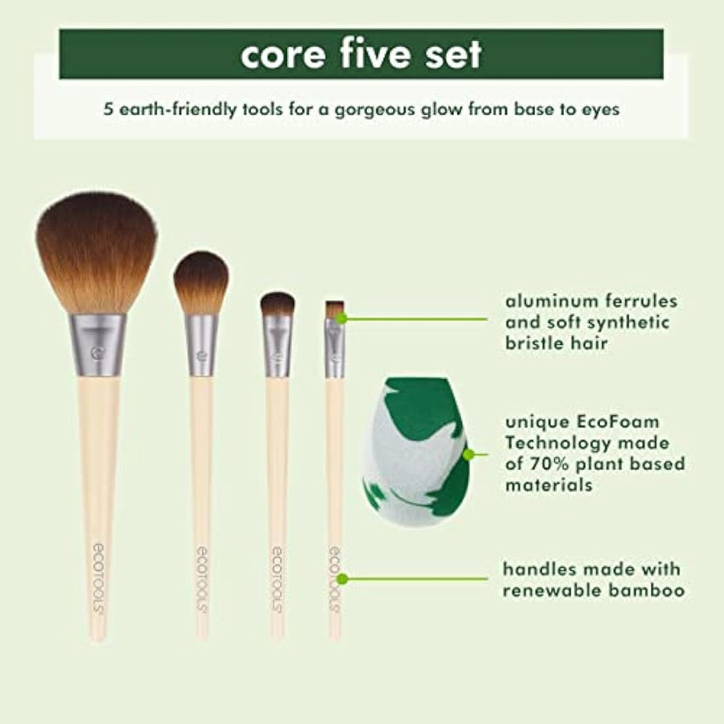 EcoTools Core Five Makeup Brush and Sponge Set | Vegan 5-Piece Kit