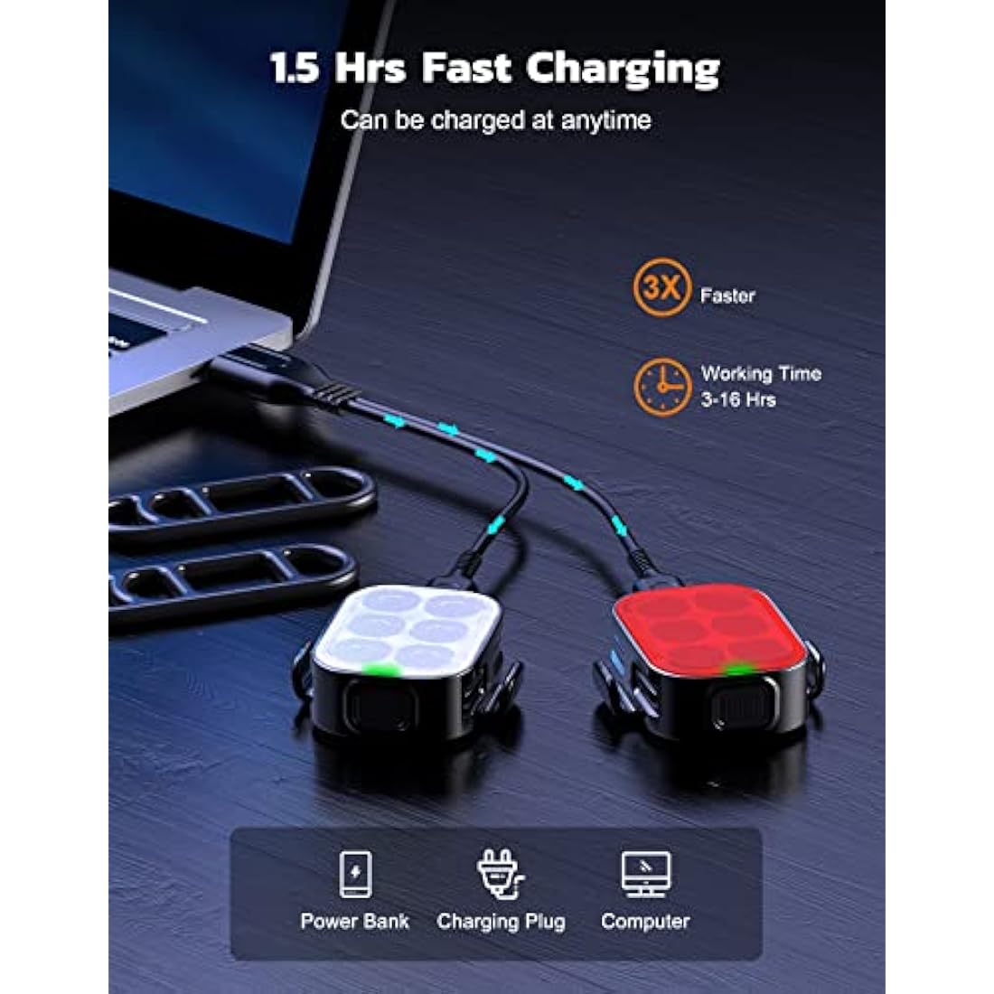 Glangeh Rechargeable Bike Lights Set | Ultra Slim IP65 Waterproof Lights